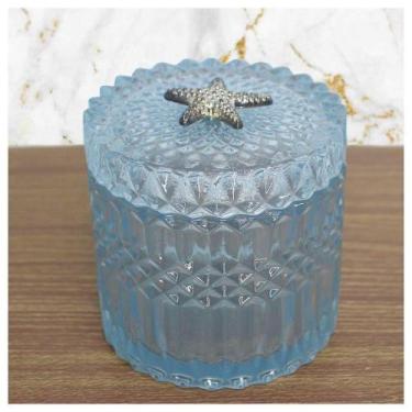 Imagem de Porta Algodão E Cotonete Azul Vidro 11cm - Gici Decor