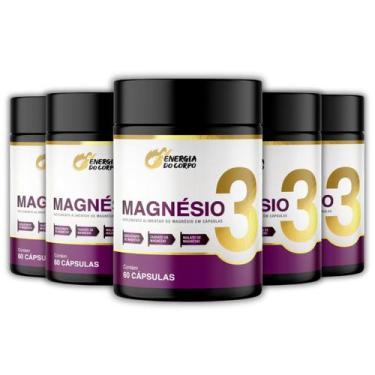 Imagem de Kit 5x Magnésio 3 Quelato, Taurato e Dimalato 60 Cápsulas - Energia do