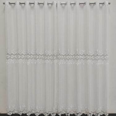 Imagem de Cortina Para Bastão De Voil Linho Bordado Gripir Luxo Forrada 4,00x2,5
