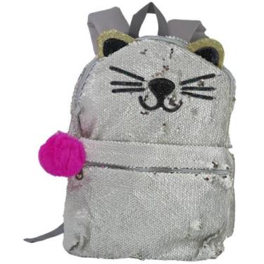 Imagem de Mochila de Costas Gatinho Paetê Muda de Cor Clio CG2033, Branco