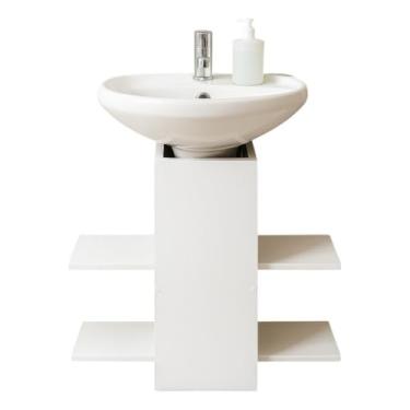 Imagem de Gabinete De Banheiro Armário Pia De Coluna Com 4 Prateleiras Para Organização(Branco)