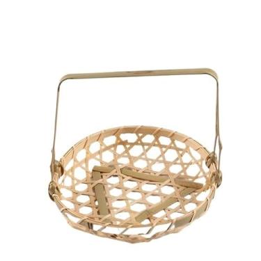 Imagem de Conjunto de bandeja de couro verde com cesta de bambu feita à mão com alças, vários estilos, decoração para armazenamento doméstico(Small Handle Basket)