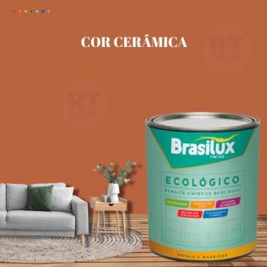 Imagem de Esmalte Sintético Brasilux Base Água Ecologico Cor Laranja 800ML Brilh