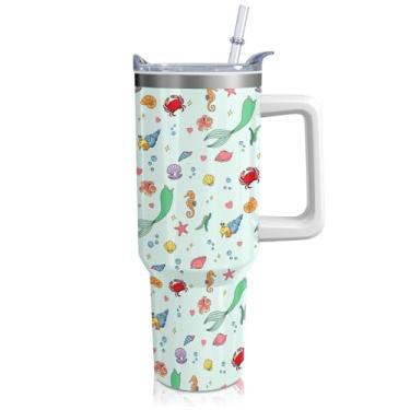 Imagem de Copo de princesa do fundo do mar com alça e canudo | Sea World | Caneca de café de viagem - Presente de aniversário/Natal para meninas/mulheres