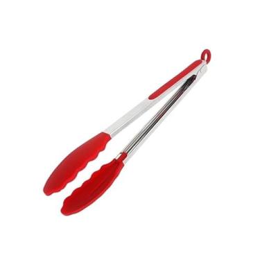 Imagem de Pegador Multiuso para Salada, Pães, Macarrão e Churrasco, Pinça Cozinha e Culinária, Inox Profissional Longo(VERMELHO - 29,5CM)