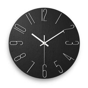Imagem de Relógio de parede Faupugh alimentado por bateria, 30 cm, preto silenci
