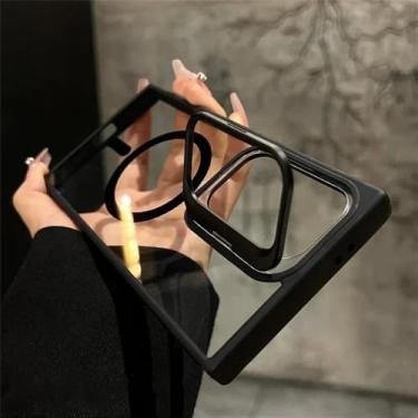 Imagem de Para Samsung Galaxy S24 Ultra S22 Plus S23 FE Capa transparente com suporte oculto, à prova de choque, magnética, carregamento sem fio, capa protetora, preta, para S24Ultra