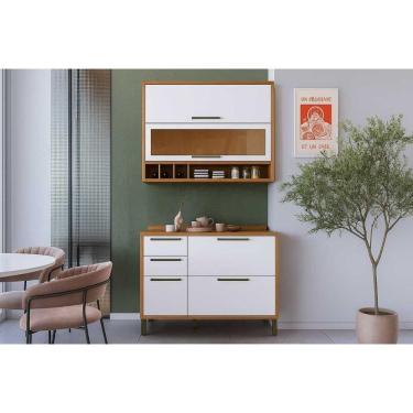 Imagem de Kit Cozinha Modulada 2 Peças Syrah (1Aéreo+1Balcão) C2P59 Amendoa/Branco-Ronipa