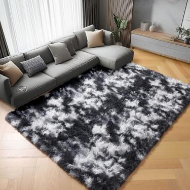 Imagem de ONASAR Tapetes pretos e brancos para sala de estar, quarto, 12 x 20 cm, tapete felpudo macio lavável para berçário, crianças, meninas, adolescentes, bebês, dormitório, cabeceira, sala de jogos