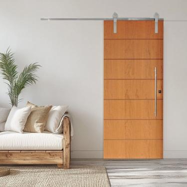 Imagem de Porta Correr 2 Trilhos Soft Aparente Puxador Tubo 60cm 82x210cm Esquerdo Belíssima Rodam