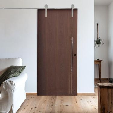 Imagem de Porta Correr Frisada Trilho Soft Aparente Puxador Tubo 60cm 72x210cm Esquerdo Rodam