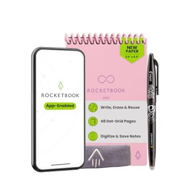 Imagem de Rocketbook Mini bloco de notas inteligente reutilizável, tamanho de bolso, 9 x 13 cm, rosa - páginas pontilhadas, conectadas ao aplicativo, apagável, ideal para anotações rápidas em qualquer lugar