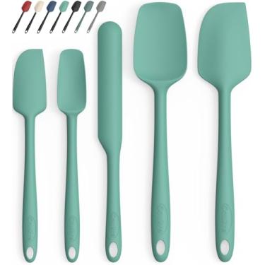 Imagem de Coukre Conjunto de 5 espátulas de silicone, resistente ao calor, silicone de grau alimentício, cabo reforçado estendido atualizado, seguro para lava-louças, para assar, cozinhar (verde aqua puro, cor