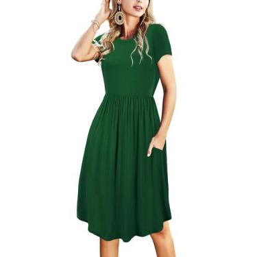 Imagem de Vestido feminino de verão, manga curta, bolso, casual, midi, joelho, p
