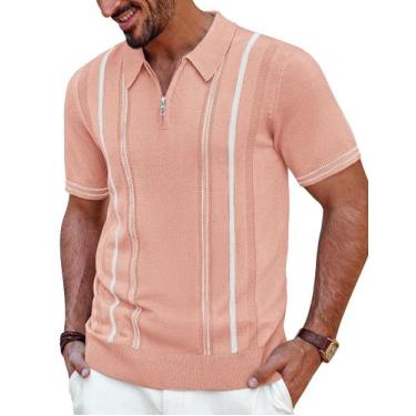 Imagem de Camisa polo PJ PAUL JONES com zíper listrada vintage para homens
