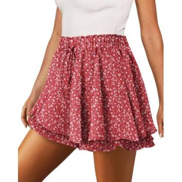 Imagem de Shorts Onlypuff Flowy Chiffon Ruffle Skorts vermelhos para mulheres