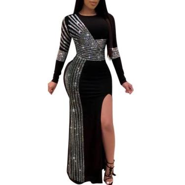 Imagem de Vestido PORRCEY hot Drilling Craft Sexy de manga comprida para mulhere