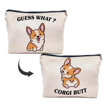 Imagem de Bolsa de cosméticos IWXYI Corgi Dog Linen Tecido 25x19cm