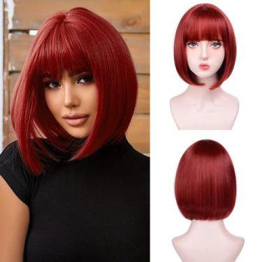 Imagem de Peruca, cor T, Red Bob, 30 cm com franja, cabelo sintético para mulher