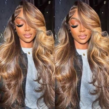 Imagem de Peruca frontal de renda QUANDIAN Highlight Ombre Body Wave 24" 180% de