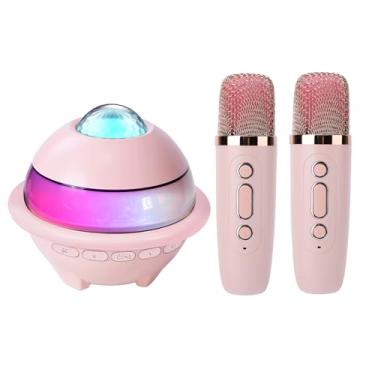 Imagem de Asixxsix Mini Máquina de Karaokê, Alto -falante Bluetooth Portátil Com 2 Microfones Sem Fio, Múltiplas Opções de Mudança de Voz, Show de Luzes LED Coloridas, para Acampamento (Rosa)