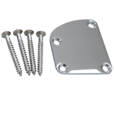 Imagem de OVSAL Placa de pescoço curvada para guitarra elétrica, placa de junta de pescoço de aço inoxidável compatível com Strat St Telecaster Tele peças de reposição para baixo elétrico cromadas