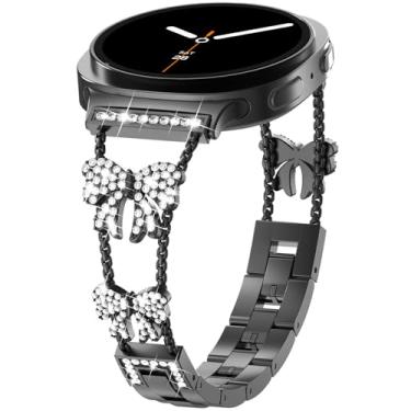 Imagem de Surace Compatível com Samsung Galaxy Watch 8 de 40 mm e 44 mm/Galaxy Watch 8 Classic de 46 mm, pulseira de metal elegante com laço de diamante e strass para Galaxy Watch8