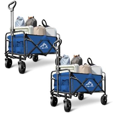 Imagem de SAILARY Carrinho utilitário dobrável, carrinho de rodinhas leve com capacidade de 99 kg com rodas silenciosas, design dobrável rápido para acampamento, compras, uso ao ar livre, azul, 2 peças