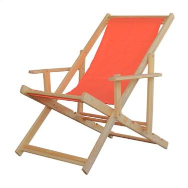 Imagem de Espreguiçadeira Madeira Maciça Dobrável Piscina ou Varanda – Com Braço, Natural (Salmão)