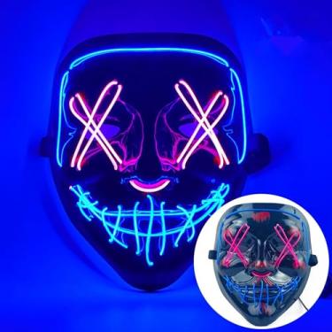 Imagem de SHANJIA Máscara de Halloween, máscara iluminada, crânio assustador com iluminação LED para festival de Halloween, cosplay, baile de máscaras, festa de carnaval (estilo 6)