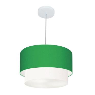 Imagem de Lustres Pendentes Duplo Cilíndrico Vivare Md-4350 Cúpula Em Tecido 45x40cm - Bivolt Verde-folha-branco 127/220v