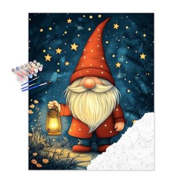 Imagem de zouewit Kit fácil de pintar por números para adultos, kit de pintura de gnomo segurando uma lanterna noturna por números, pintura em tela de gnomo escandinavo por número, pintura faça você mesmo,