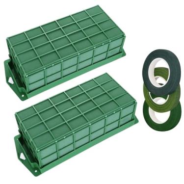 Imagem de 2 peças de gaiola de espuma floral para flores frescas e artificiais, suportes de gaiola de flores retangulares secos e molhados com espuma floral para flores frescas, casamentos, decorações de casa e jardim