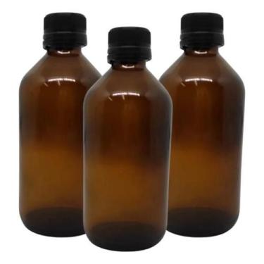 Imagem de 10 Frascos Âmbar Marrom Vidro 500Ml Tampa Lacre Preta Rosca - Rplabor