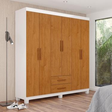 Imagem de Guarda-roupa 6 Portas 2 Gavetas com Pés Aurora Branco/Cinamomo