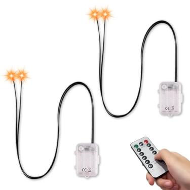 Imagem de 2 contas de lâmpada pequenas laranjas, 2 caixas de bateria à prova d'água, 8 funções, temporizador, 2 lâmpadas, controle remoto, embalagem do fornecedor (pilhas não incluídas)