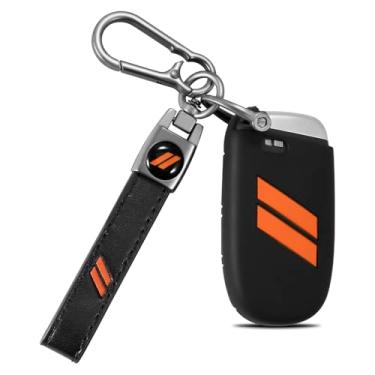 Imagem de REMOCH Capa para Dodge Key Fob com chaveiro para Dodge Charger Challenger Dart Durango Journey substituição controle remoto 3, 4, 5 botões, porta-chaves (laranja, 1 peça)