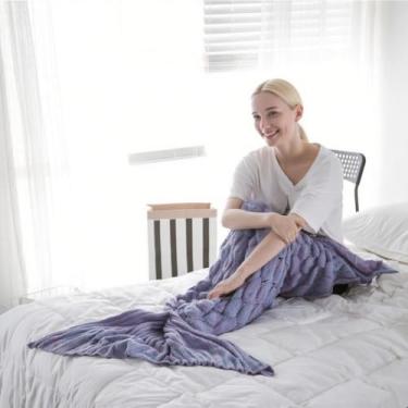 Imagem de GKWW Cobertor de cauda de sereia macio saco de dormir de sereia de crochê à mão para meninas adolescentes e mulheres