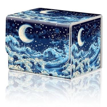 Imagem de Caixa de armazenamento de jogos de cartas TCG Deck Box MTG Card Box Organizer Trading Card Box Commander Deck Box TCG Card Storage Box Magnetic Closure Creative Pattern até 200 cartas, céu azul, mar