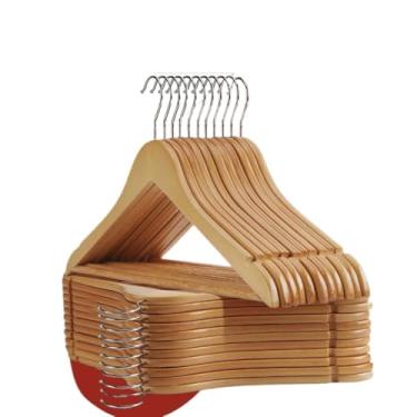 Imagem de KIT 10 Cabide de Madeira com Presilha Adulto para Guarda Roupa Organizador(10 CABIDES MADEIRA)