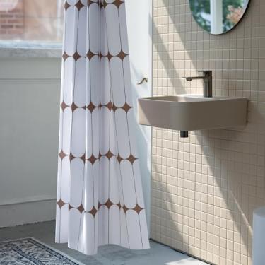 Imagem de onesevennine Cortina de chuveiro de designer coreana – Sem costura, resistente à água (180 cm L x 208 cm C) Retrotile – Inclui 12 ganchos de plástico para fácil configuração