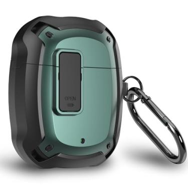 Imagem de Feigand Capa para Google Pixel Buds 2 (2020) com clipe de bloqueio, armadura robusta à prova de choque, capa rígida protetora com mosquetão [LED frontal visível] (verde)