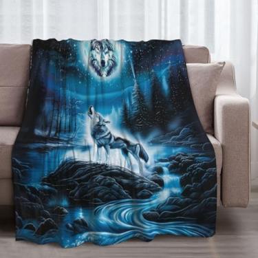 Imagem de Cobertor de lã de lobo azul 127 x 152 cm para sofá cama, cobertor de flanela de microfibra super macio e aconchegante leve para mulheres, homens e crianças