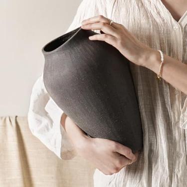 Imagem de Vaso de cerâmica preta – Vaso grande de 29 cm de altura para centros de mesa, decoração rústica minimalista de casa de fazenda para sala de estar, entrada, casamento (preto arenito)