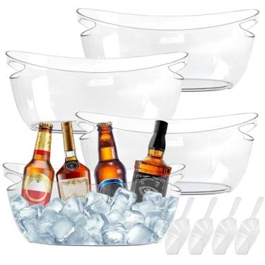 Imagem de Pacote com 4 baldes de gelo para festas - banheiras de bebidas transparentes de 5,5 L extra grandes com conchas, perfeitas para champanhe, cerveja, vinho espumante e coquetéis - Suprimentos de bar