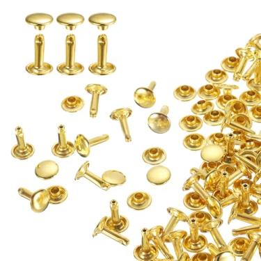 Imagem de HARFINGTON 80 conjuntos de rebites de tampa dupla 9 x 12 mm aço carbono cabeça redonda botões de pressão parafusos parafusos de metal tubular para decoração de artesanato em couro, ouro