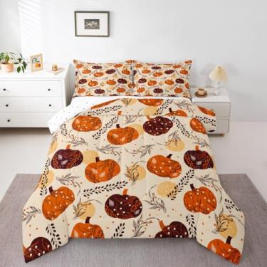 Imagem de Erosebridal Conjunto de edredom infantil rústico com estampa de abóbora, estilo rústica, para meninos e meninas, outono e casa de fazenda, 3 peças