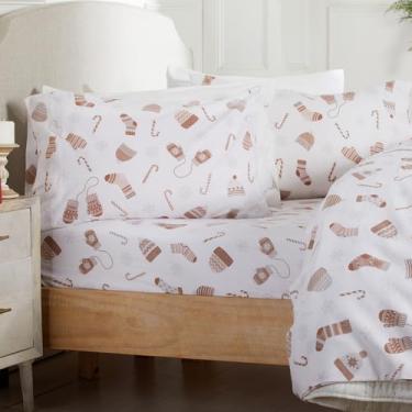 Imagem de Market & Place Jogo de lençol 100% algodão Queen Flanela | 4 peças de lençol de cama aconchegante de inverno com bolso profundo | Escovado duplo para maciez e conforto extra | Coleção Alpine (Queen