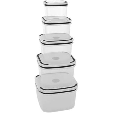 Imagem de Kit Conjunto 5 Potes Herméticos Quadrados de Plástico com Tampa – Conservação de Alimentos, Organização da Despensa e Cozinha