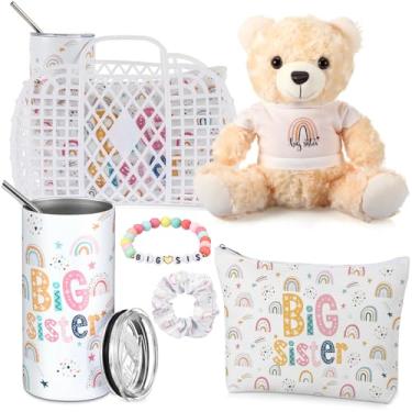 Imagem de Skybooly 6 peças, presentes de irmã mais velha, para meninas, Natal, copo de aço inoxidável, 400 ml, bolsa de maquiagem para irmã mais velha, urso de pelúcia, pulseira para meninas de chá de bebê,